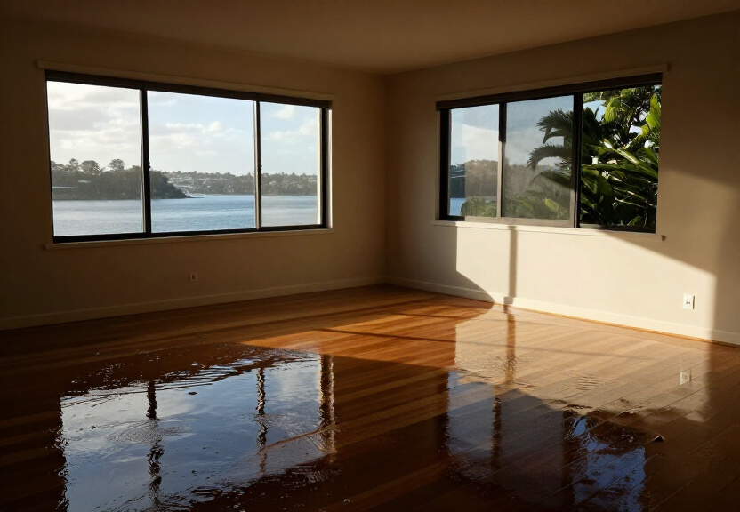 Flooded living room in Allambie Heights before restoration